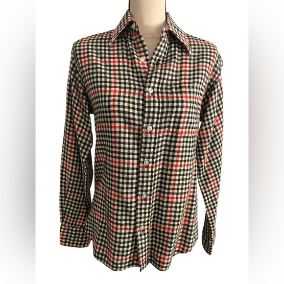 Vintage wool cotton plaid button down preppy grunge indie unisex size M size L - Picture 1 of 9